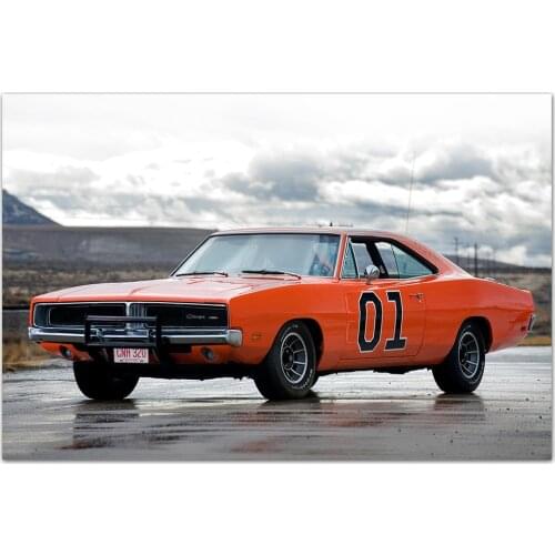 1969 Dodge Charger General Lee Supercar Photo Decorative Posters and Prints Canvas Painting Wall Art Picture For Living Room
