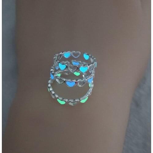 Adjustable Hollow Heart Luminous Ring Glow in Dark Silver Color Rings For Women Friends Gift Vintage Fashion Jewelry Ring
