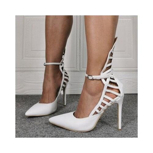 Sandalias Mujer Summer Ladies Shoes High Heels White Leather Sandals Fan Design sexy fashion Pumps Real Photo Big Size 13 15