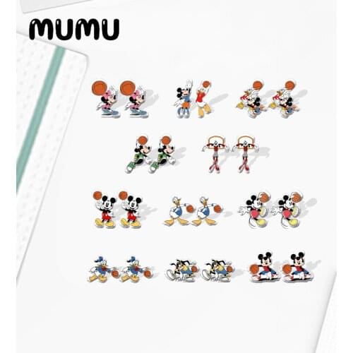 2021 New Minnie Mouse with Basketball Stud Earring Donald Mickey Epoxy Jewelry Resin Acrylic Earrings Handmade Gifts Girl