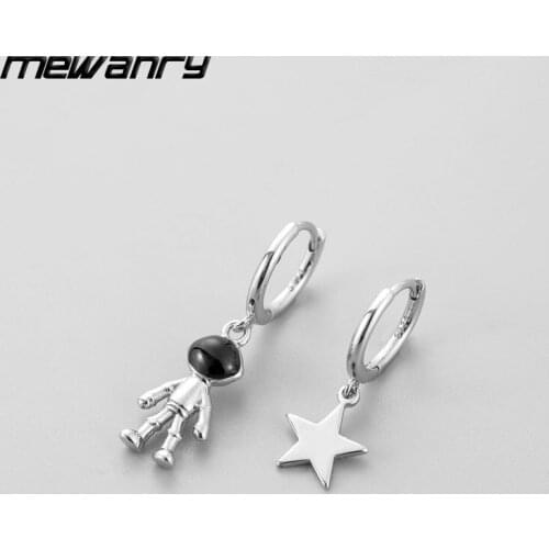 Mewanry 925 Sterling Silver Astronaut Earrings Asymmetry New Trend Party Pentagram Jewelry Birthday Gifts for Women Wholesale