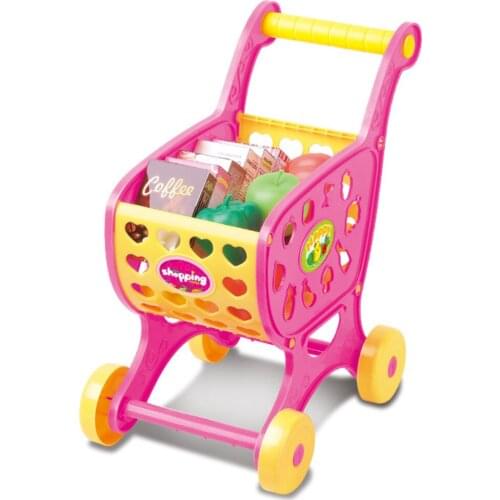 Shopping Cart Supermarket Trolley Toy with Fruits Food Pretend Play Toy