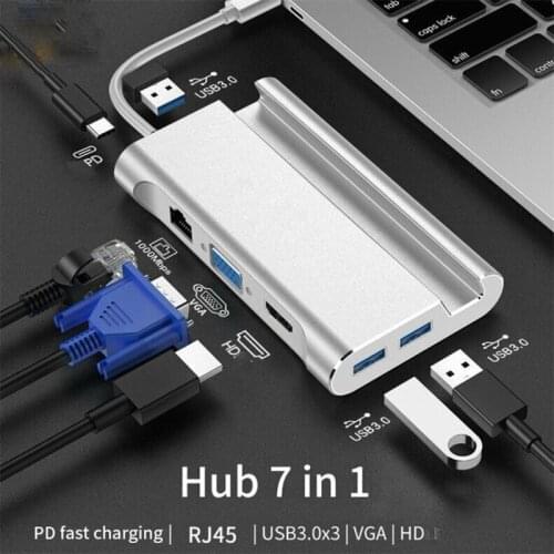 USB 3.1 Type C hub to HDMI VGA Rj45 Gigabit Ethernet USB 3.0 Port PD Charging Adapter Dock Hub for macbook huawei matebook
