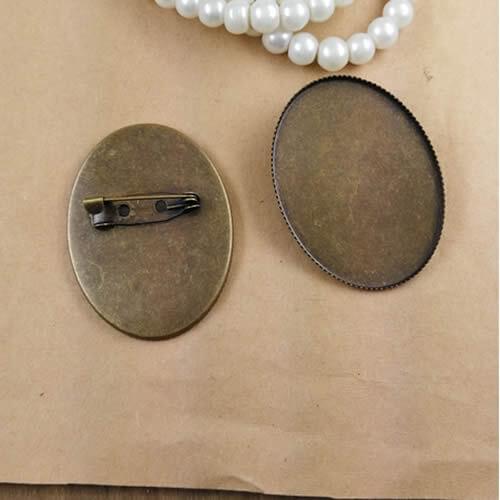 Fit 30x40mm Vintage Oval Blank Copper tray with iron pin Setting Bezel Blank Base Cabochon Brooch Tray 5pcs/lot K05266