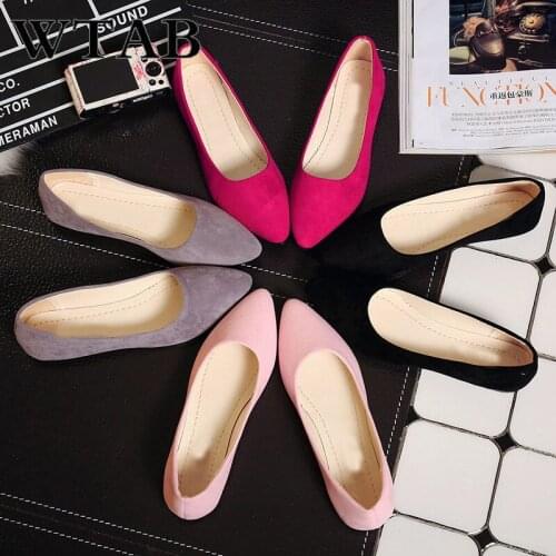 WTAB Shallow flat shoes women 2018 Flock Basic Spring/Autumn women shoes fashion Slip-On Pointed Toe flats ladies shoes mujer