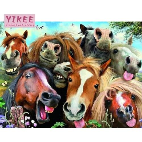 YIKEE 3d diamond painting horses Home Decor Full Square/Roun Drill Resin DIY Mosaic Diamond Embroidery h828