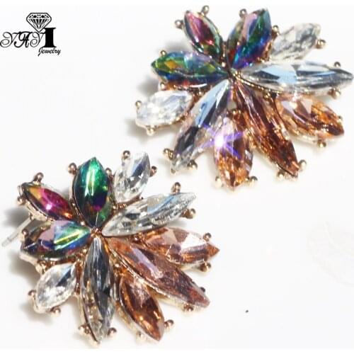 YaYi Jewelry Multi Glass Flower Dangle Women Ancient Gold Color Wear Ear Band Tassel Wedding Stud Drop Hoop Clip Earrings