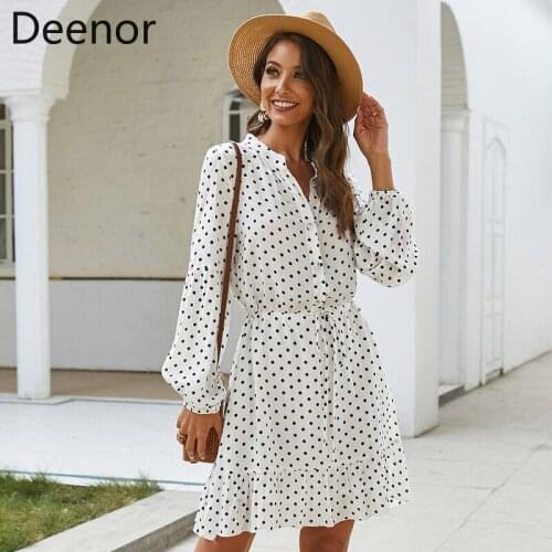 Deenor New Spring Summer Dress Female Vintage Boho Dress Party Long Sleeve Women Mini Dresses Polka Dot Robe Vestido Clothes