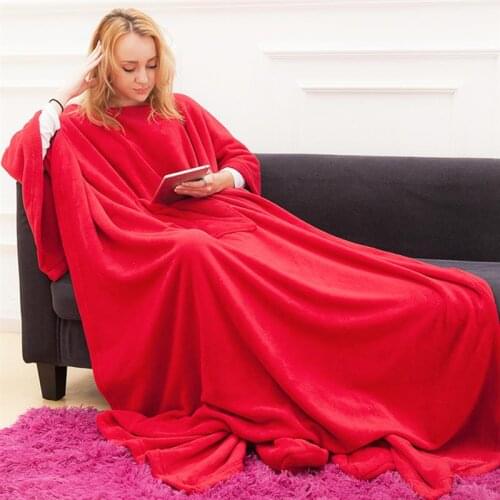 Winter Sherpa Blanket With Sleeves Sherpa Blanket Adult Coral Fleece Throw Blanket Winter Wearable With Roomy Pocket Robe Mantas