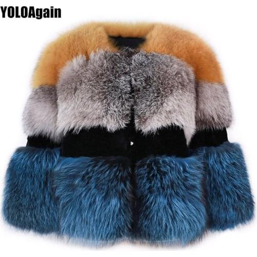 YOLOAgain winter warm women real fox fur jacket ladies patchwork fox fur coat