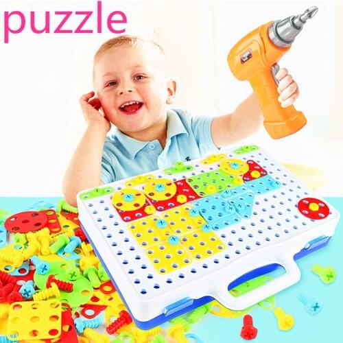 1PC Electric Drill Screws Puzzle Kids Drill Toys Jigsaw Puzzles Toy Assembled Mosaic Design Building Toys Boy Pretend Play Toy