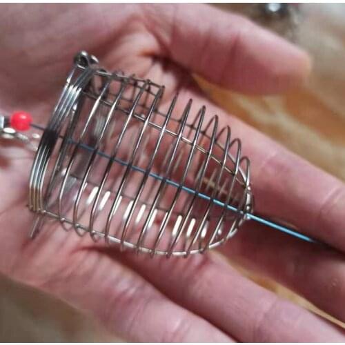 2PC Small Bait Cage Fishing Trap Basket Feeder Holder Stainless Steel Wire Fishing Lure Cage Fish Bait for Carp Trout Bass