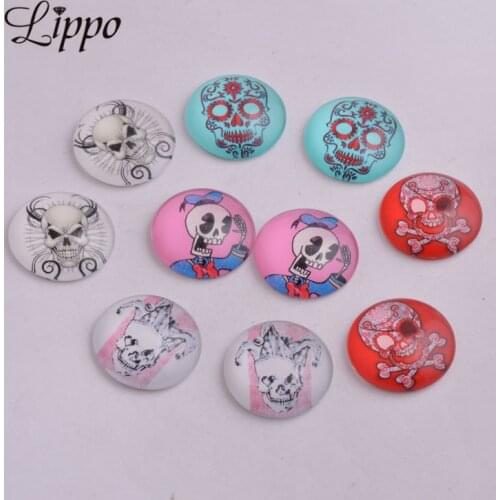 30pcs Mixed Cute Red Skull Round Glass Cabochons 14mm 18mm 20mm DIY jwelry findings