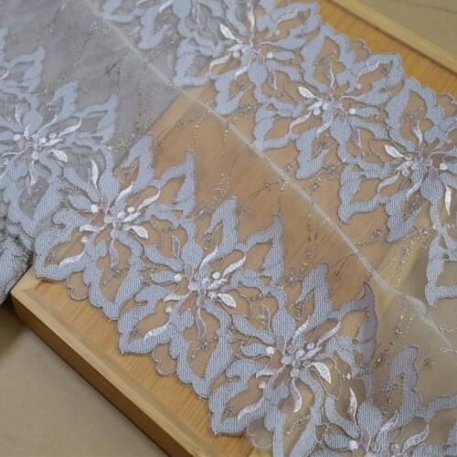 4Meters Two Sides Flowers Printed Purple Grey Lace Trim Bilateral For Clothes Accessories Bra Garter Sewing Fabric DIY 30cm Wide