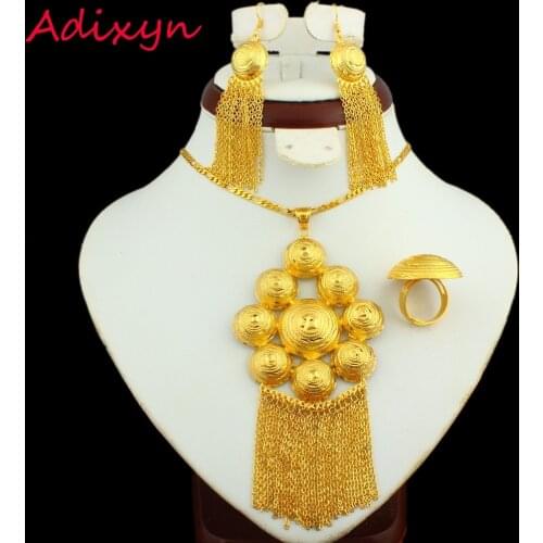Adixyn African/Dubai Bride Jewelry sets 24K Gold Color Necklace/Earring/Ring/Pendant Ethiopian/Middle Easter/India Jewelry Gifts