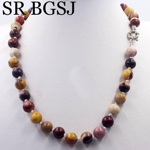 Free Ship 10mm Mookaite Jaspers Round Beads Knot Genuine Stone Chocker Women Jewelry Necklace Strand 17.5inch