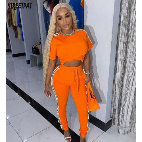 Side Stripe Tracksuit Women 2 Pices Set Crop Top+Pants Sets 2021 Leggings Fall Outfits Stretchy Jogger Sweat Suits Streetwear