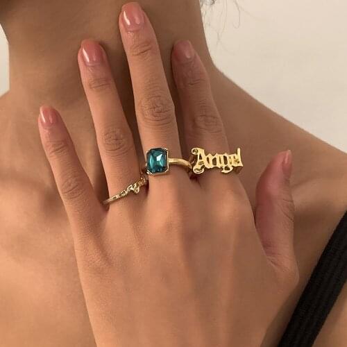 Cosysail 3pcs/set Ins Angel Letter Rings Set for Female 2021 Trendy Y2K Open Ring Couple Jewelry Gift