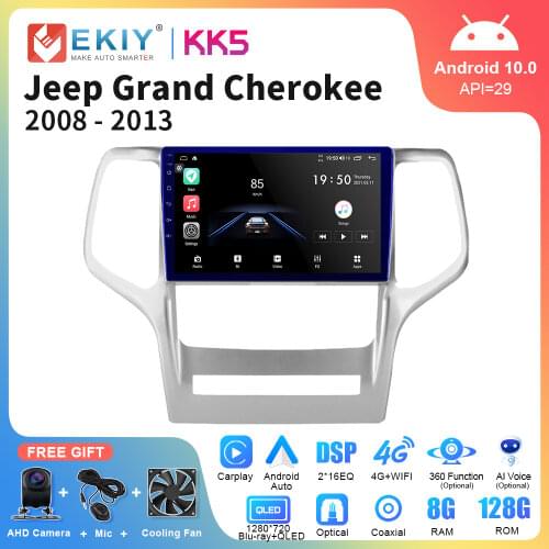 EKIY Car Radio Android 10.0 For Jeep Grand Cherokee 2008-2013 8 Core 1280*720P QLED GPS Navi Multimedia Player Auto Stereo WIFI