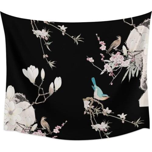 Chinese Style Flower And Bird Illustration Wall Tapestry Home Wall Decor Tapestry Bedroom Tapestry Wall Hanging Yoga Mat