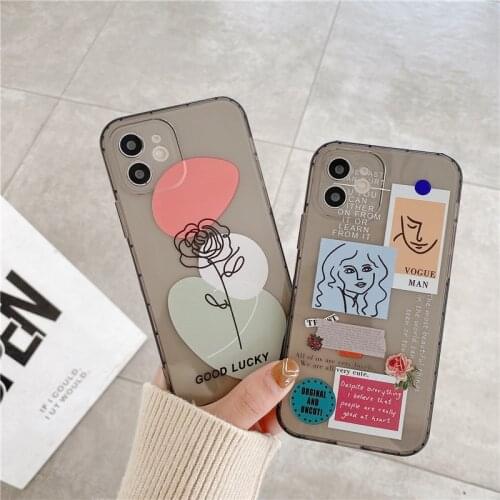 Hot Sale Fashion Sketch Flower Pattern Custom Label Phone Case for iPhone 12 Cool Street Style Cover for iPhone 11/7/8/X/XR/XS