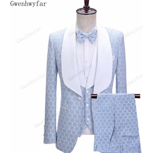 Gwenhwyfar Fashion Mens Suit Shawl Lapel For Wedding Blazers One Button Slim Fit Male Tuxedos Groom Wear Prom Jacket Vest Pant