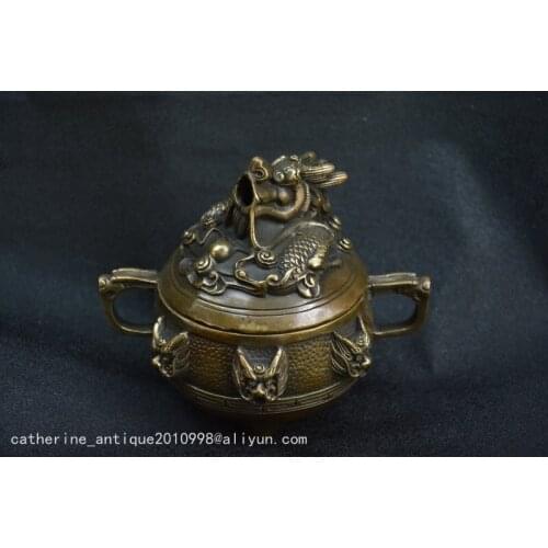 Collectable Old Qing Dynasty Copper Dragon incense burner ,with carving&mark,Handmade crafts,collection& adornment
