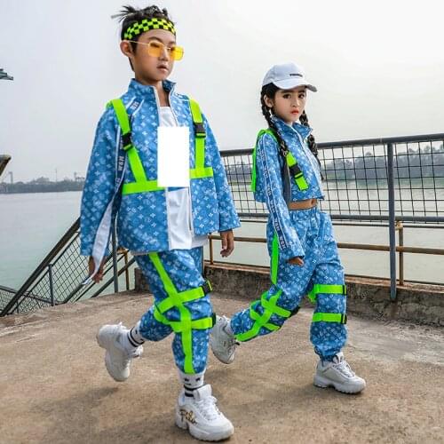 Hip Hop Costumes Boys Tooling Loose Modern Street Dance Clothing Girls Jazz Dancing Performance Stage Cheerleader Outfit DN4581
