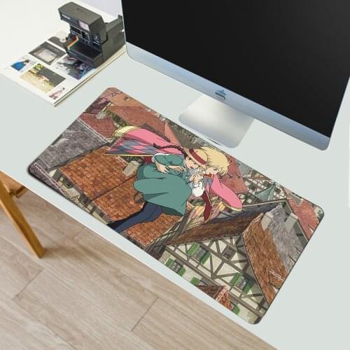 Anime Howls Moving Castle Computer Mat Mouse Pad Desk Accessories Large Mouse Pad Desk Mat Cute Washable Locking Edge Mouse Pad