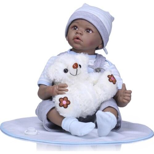 Reborn baby black dolls 22"55cm silicone reborn baby girl boy dolls toys for child with white bear doll gift bonecas