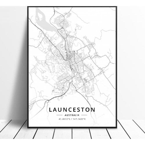 Launceston Nowra Rockhampton Shepparton Townsville Australia Map Canvas Art Poster