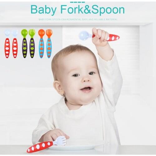 Newborn Baby Feeding Spoon Fork Toddler Infant PP Cutlery Sets Children Tableware for Kids Baby Training Feeder Utensils Dishes