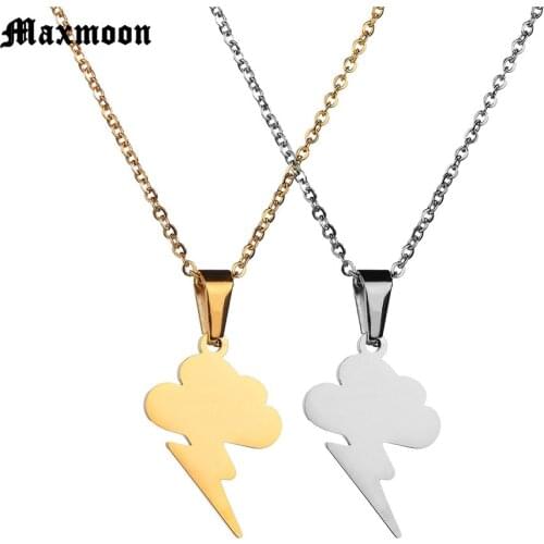 Maxmoon Fashion Stainless Steel Thunder Cloud Necklace For Women Vintage Jewelry Gold Silver Color Lightning Thundercloud