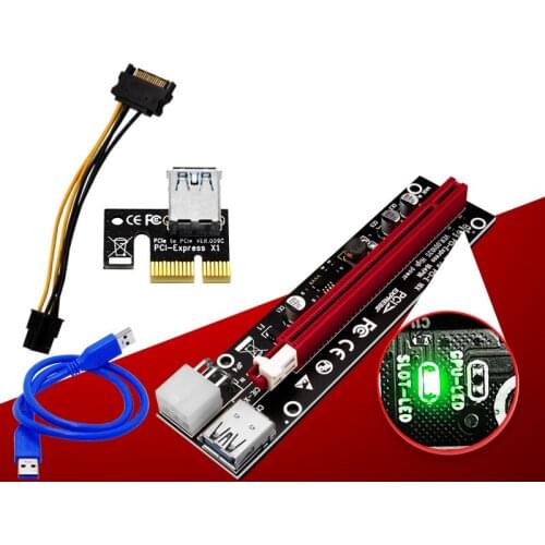 New PCI-E PCIE Riser 103 Express 1X 4x 8x 16x Extender PCI E USB Riser 0103S GPU LED 6Pin Adapter Card SATA 15pin for BTC Mining