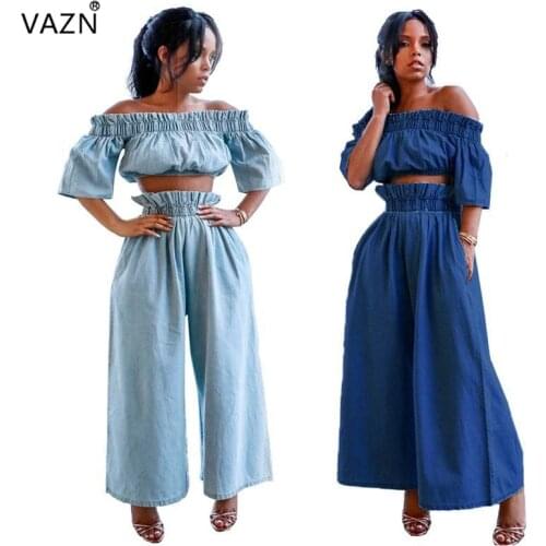 VAZN WYM1940 Solid A line Colorful Skinny Short Sleeve Long Pants 2019 Summer Women Casual 2Piece Two Fashion Bodycon Women Set