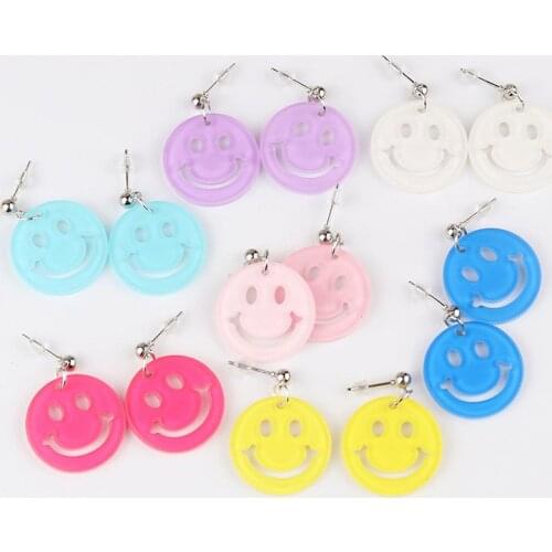 Cute Candy Color Smiley Charm Earrings For Women Acrylic Kpop Temperature Wild Earrings Fashion Jewelry For Girls Party Gifts