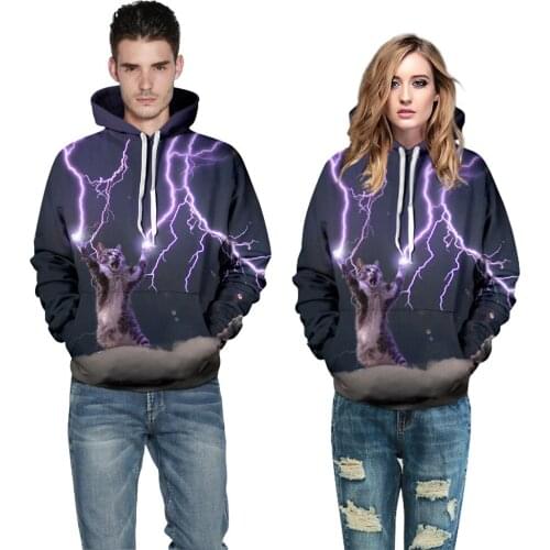 Men Women Harajuku Galaxy 3D Hoodies Animal Lion Monkey Wild Boar Lightning Cat Cartoon Print Hoody Sweatshirt Pullover Clothes
