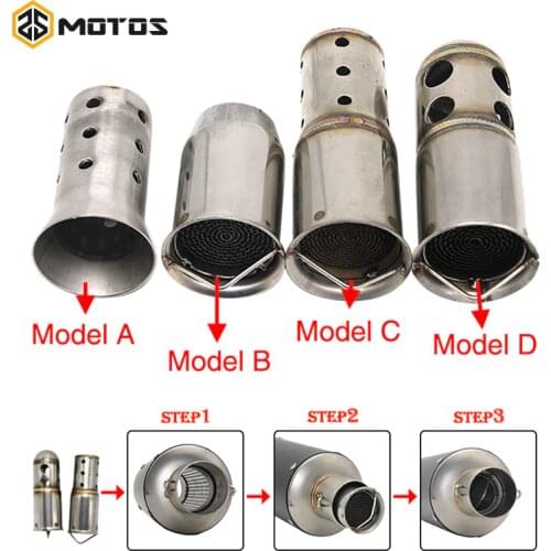 ZS MOTOS 51mm 60mm Inlet Motorcycle Exhaust Muffler Adjustable DB Killer Silencer Noise Sound Eliminator Front Catalyst
