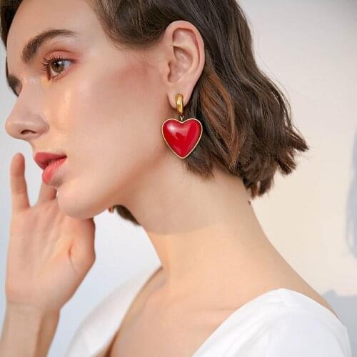 Vintage Women Earrings Red Heart Earrings for Women Fashion Jewelry Epoxy Heart Earring Female brincos Brand Bijoux 2020