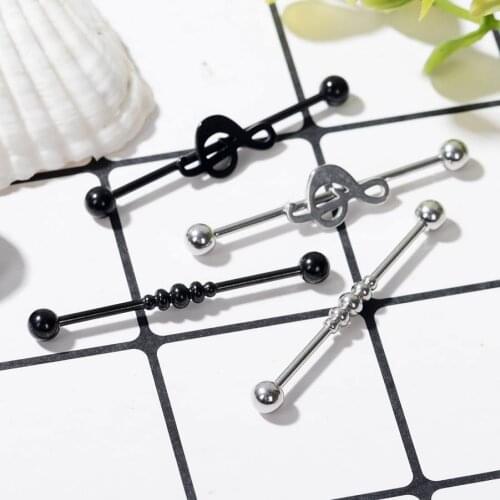 1PC Stainless Steel Industrial Barbell Ear Helix Piercings Labret Lip Ear Cartilage Stud Earrings Piercing Body jewelry Black