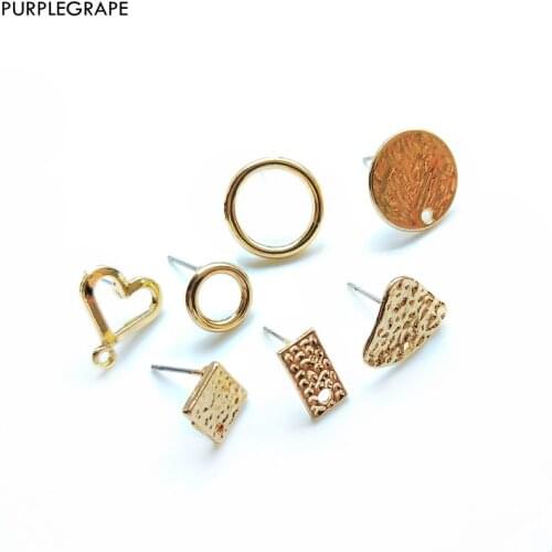 PURPLEGRAPE DIY Jewelry Accessories Handmade Material Metal Stud Earrings Color Geometric Europe and America Fashion 10pcs
