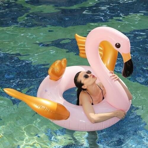 120cm NEW Golden winged pink flamingo Swimming Ring for Pool Adult Swimming Ring Float Swim Circle Toys Beach Party Supply