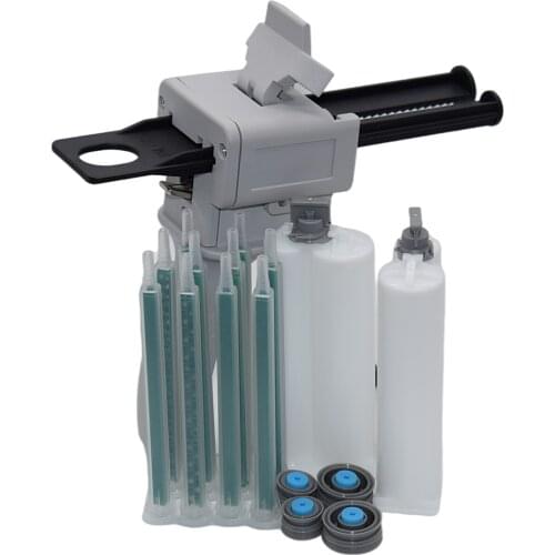 2pc 50ml 1:2 Empty Dual-Barrel Cartridge and 10pcs 115mm Static Mixing Nozzles Set with 50ml Manual Caulking Gun 1:2 AB Glue Gun