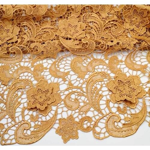 2Yards Leaf Pattern High Quality Nigerian Wedding Gold African Lace Fabrics 3D Flowers Guipure Cord Lace Fabric For Party Dress