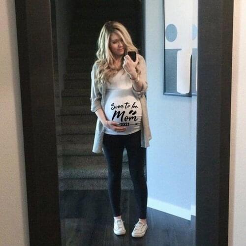 Promoted To Mommy 2021 Summer Pregnant T-Shirt Tops Maternity Anouncement Plus-Size Short Sleeve Pregnancy Clothes Drop Ship