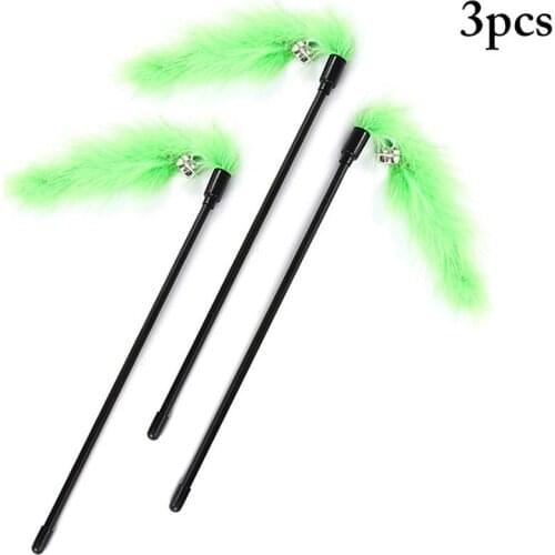 26cm Length Cat Teaser Wand Plastic Rod Pet Toy Artificial Turkey Feather Stick With Bell Cat Interactive Toy Kitten Supplies