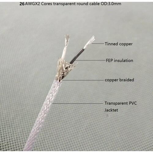 26AWG*2C FEP insulation+ transparent PVC shielded cable electrical wire pendant lamp power cable lighting accessories