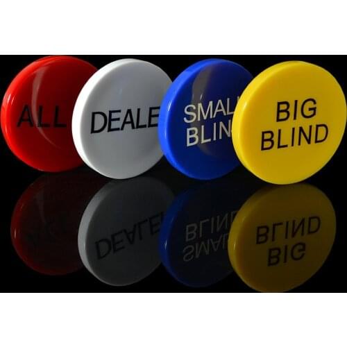 JIESITE 4PCS/SET Melamine Round Plastic Dealer coins SMALL BLIND/BIG BLIND/DEALER/All IN Texas Poker Chip Coin Buttons