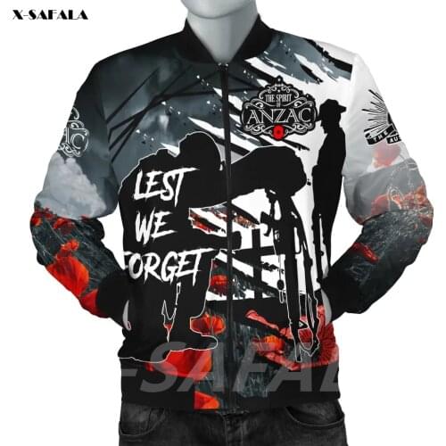 Australia THE SPIRIT ANZAC DAY 3D Printed Bomber Thick Jacket Man Female Outwear Baseball Flight Pilot Jacket Zipper Coat