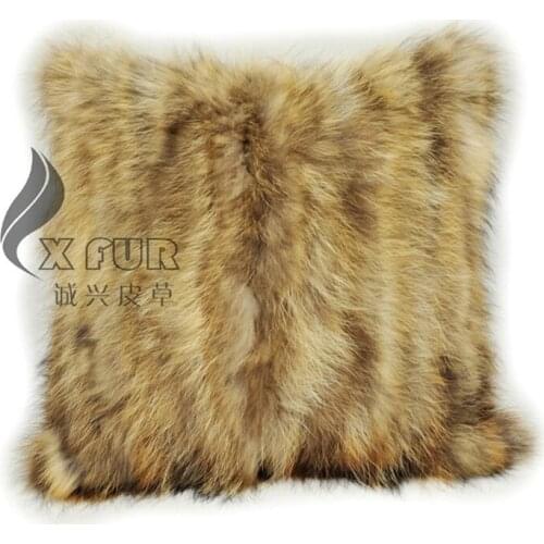 Free Shipping CX-D-71 45x45cm New Real Natural Cozy Genuine Raccoon Fur Pillowcase Cushion Seat Cushion